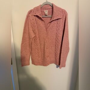 L.L. Bean Women's Pink Cable Knit Cardigan medium cotton blend warm cozy winter
